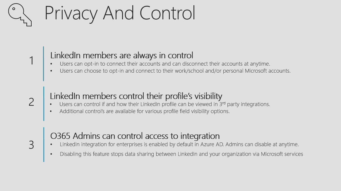 Office 365 LinkedIn Integration Privacy and Control